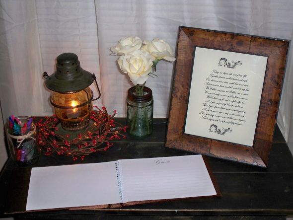 Guestbook table setup trial wedding inspiration flowers diy reception 
