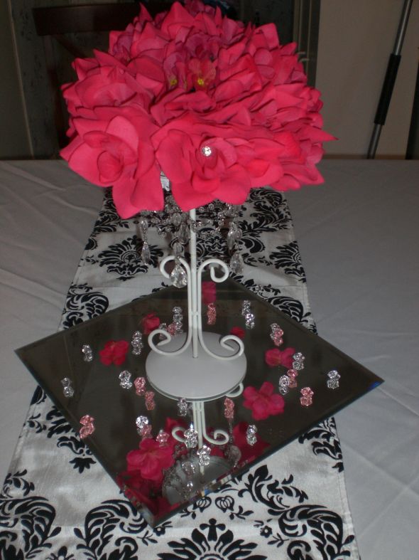 DIY mock up centerpiece. What do you think? :  wedding diy centerpiece damask fuchsia pink CIMG6246