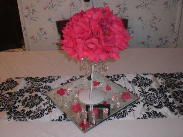 DIY mock up centerpiece. What do you think? :  wedding diy centerpiece damask fuchsia pink CIMG6252