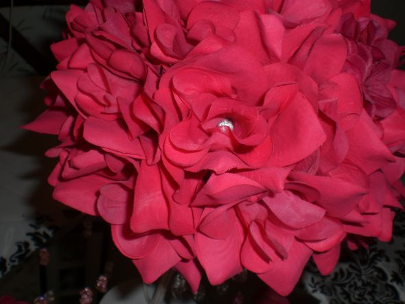DIY mock up centerpiece. What do you think? :  wedding diy centerpiece damask fuchsia pink CIMG6255