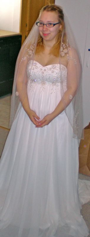 I'm short....like REALLY short! PETITE brides, post your pics! :) :  wedding short petite dress Galina WG9830