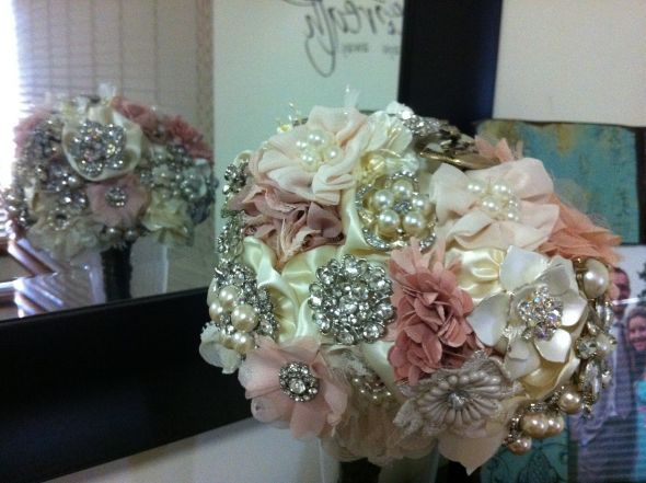 1st step of my diy brooch bouquet - complete! :  wedding brooch bouquet vintage brooches brooch vintage Iphone June 2011 231