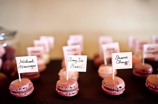 Macaron Favours :  wedding edible favors macarons macaroons pink wedding favors Macaroons Name Cards