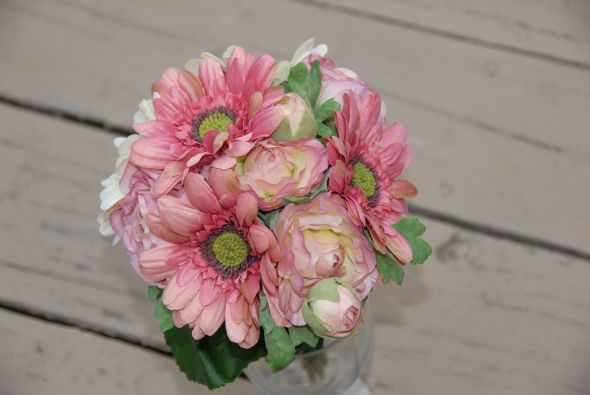 Beautiful, bridal party bouquets and boutineers - all for $90 :  wedding bouquet boutineers pink roses flowers ivory bridesmaids ceremony Bouquet
