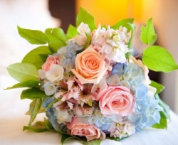 Show me your flowers, please! :  wedding bouquets centerpiece flowers Pink Blue Hydrangea Bouquet