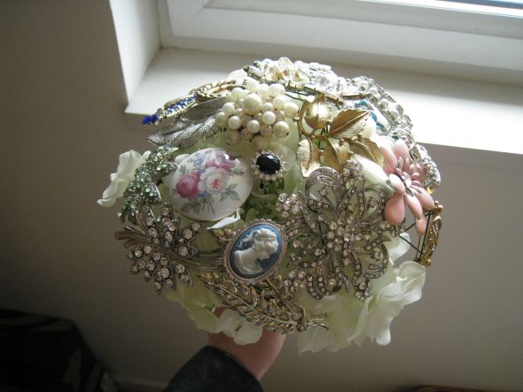 DIY brooch bouquet - progress in pics! :  wedding brooch bouquet diy vintage flowers bouquet london Brooch Bouquet 023