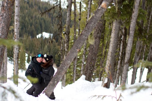 Snowy mountain engagement shoot
