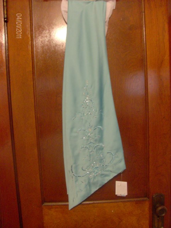 davids bridal pool blue sash : wedding teal blue dress .JPG