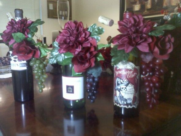 Wine Bottle centerpieces wedding green red flowers diy reception Wine 
