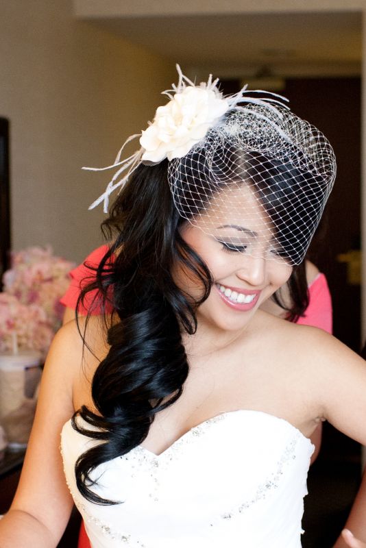 DIY Birdcage Veil & Hair Piece : wedding birdcage veil hair flower ivory flowers diy 0036PerezPhotography