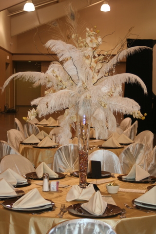 Elegant wedding centerpieces wedding ostrich feathers pearls black brown