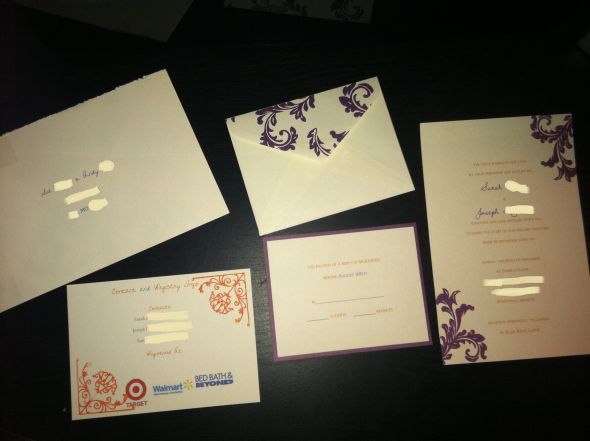 Completed Bride's Invitation Kit wedding invitations purple orange brides 