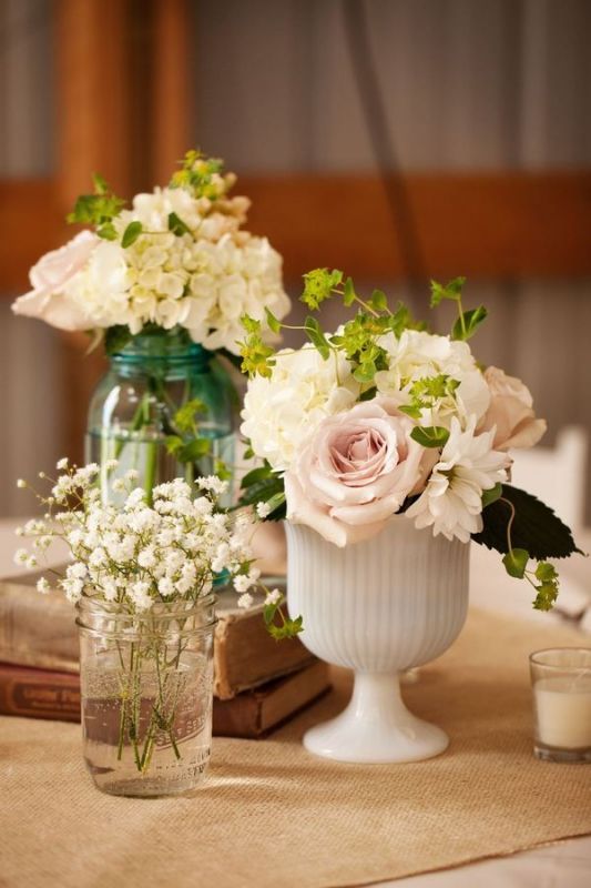 Mason Jar Centerpeices :  wedding burlap mason jar rustic centerpeices ideas 176