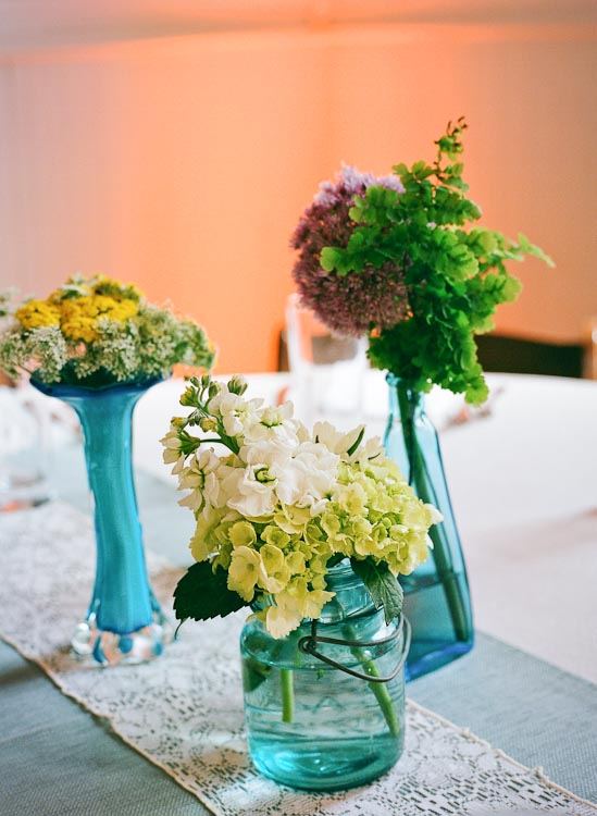 Mason Jar Centerpeices :  wedding burlap mason jar rustic centerpeices ideas QWeddings Mercury Hall 16 1