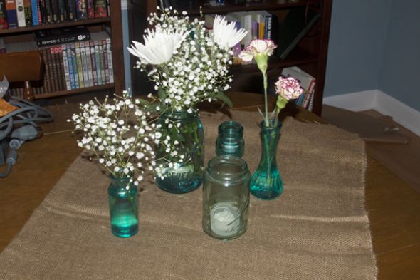 Mason Jar Centerpeices :  wedding burlap mason jar rustic centerpeices ideas  MG 4215