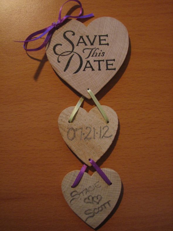  Dates wedding save the date wood purple green hearts diy brown Wooden