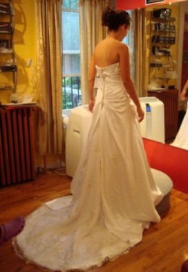 show off your bustle and back of your gown :  wedding bustle train gown dress wedding bridal 3