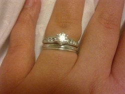 Spinoff: Post pics of your two rings together (wedding ring + engagement ring) :  wedding ring wedding engagement pic photo two finger together worn wear ring porn Shellie Rings2