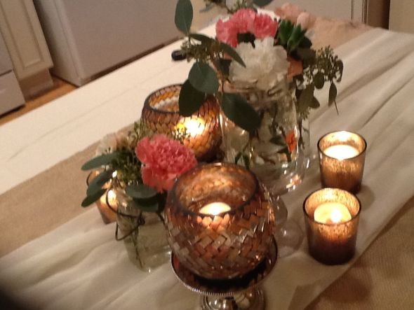 Here are my mock centerpieces for our rustic earthy vintage romantic wedding