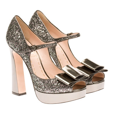 Cannot decide on shoes :  wedding shoes glitter designer miu miu silver Miumiupeeptoeside