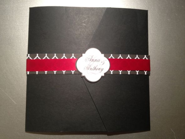 Invitations wedding diy invitations pocketfold black red white Outside