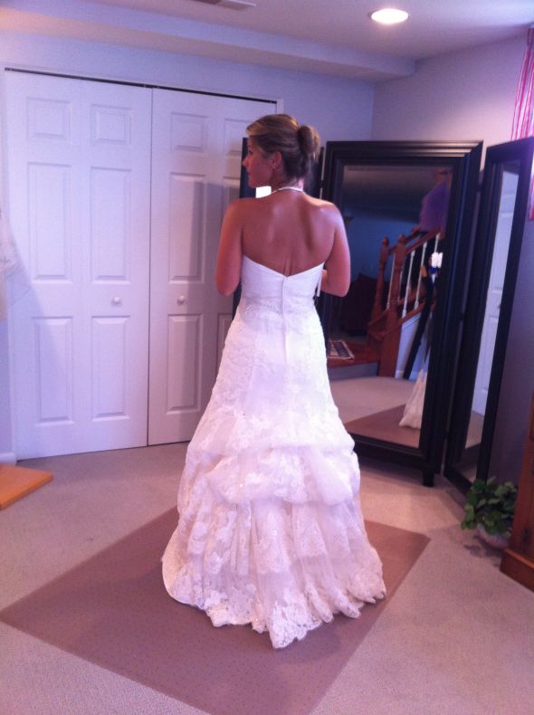 American or French bustle? [PICS!] Need help deciding! :  wedding bustle lace dress alterations overbustle american underbustle french fitting help IMG 3541