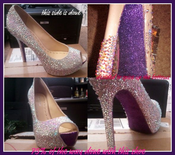 My DIY Crystal Shoes :  wedding shoes crystals swarovski bling diy Shoe Almost Done