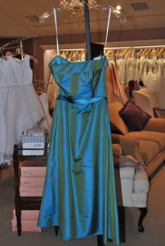 Teal strapless silk shantung bridesmaid dress in size 10