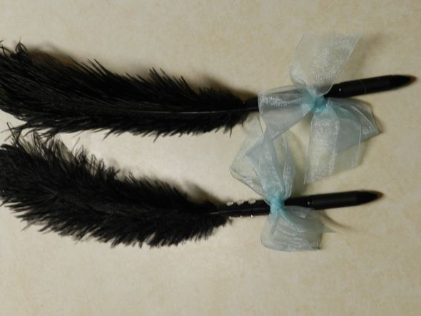 Two Black Feather Pens for sale wedding feather feathers black pen tiffany
