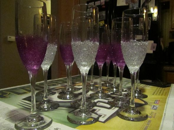 Bridal party champagne flutes wedding champagne glasses glitter purple