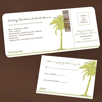 Passport Invitations for Destination Wedding :  wedding invitations destination florida passport 2657 DW6097TFC Palm Tree Boarding Pass To Romance  Invitation