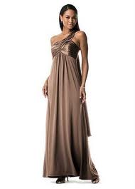 David's Bridal #F13185 in Latte- One Shoulder long dress with cascade back. Size :  wedding brown bridesmaids dress ImagesCAEUD1V4