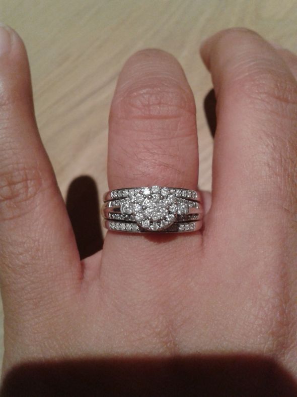 Spinoff: Post pics of your two rings together (wedding ring + engagement ring) :  wedding ring wedding engagement pic photo two finger together worn wear ring porn Rings Together