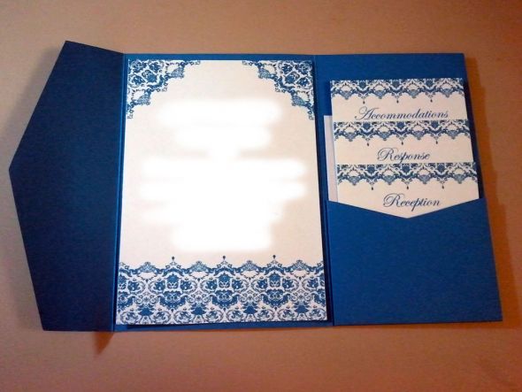 Tying ribbons on pocketfold invitations : wedding ribbon pocketfold invitation diy Invite Open Personal Info Removed