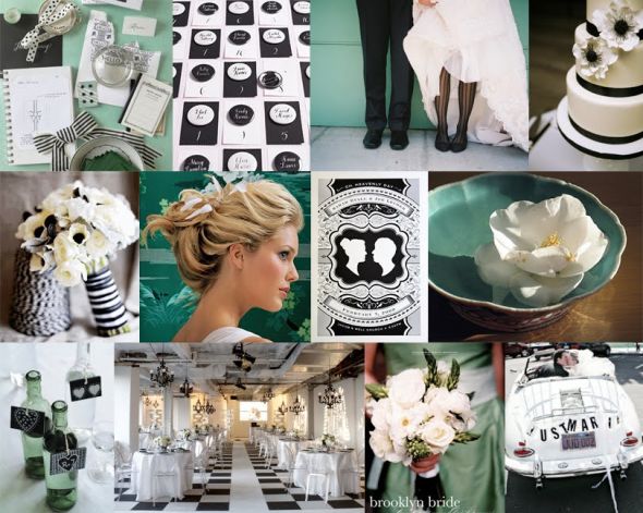 1940's themed wedding. Some help needed please. :  wedding Art Deco Green Emerald Mint Black White Wedding Inspiration Board