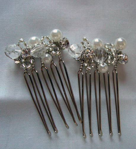 Rhinestone BLING Rosette Earrings, Hairpins, Etc. :  wedding rhinestone hair pin rosette earrings rhinestone pearls bridesmaid jewelry bridal jewelry white ivory silver bridesmaids ceremony jewelry Haircomb1