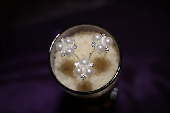 Rhinestone BLING Rosette Earrings, Hairpins, Etc. : wedding rhinestone hair pin rosette earrings rhinestone pearls bridesmaid jewelry bridal jewelry white ivory silver bridesmaids ceremony jewelry Pearl3