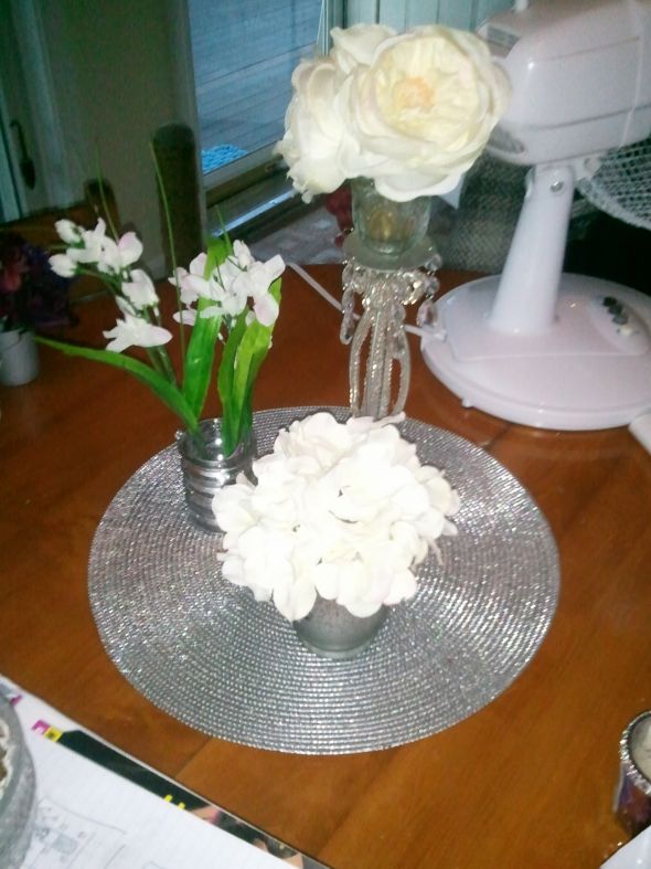 Feedback Please - 3 Alternating Centerpieces for Rectangular Tables :  wedding centerpieces reception decor diy White Trios2