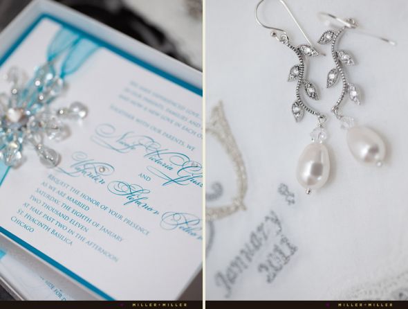  Bracelet wedding jewelry Blue Metallic Winter Wedding Invitation