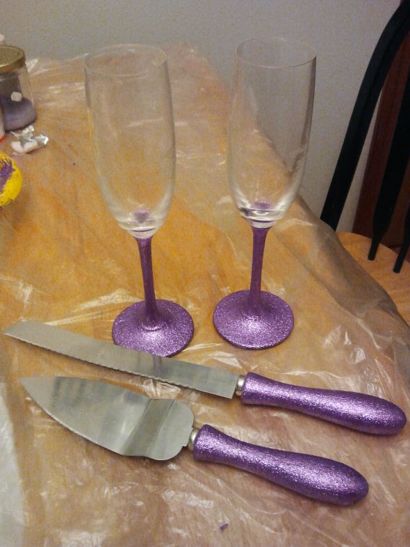 DIY Serving Set Toasting Flutes wedding diy glitter purple serving set 