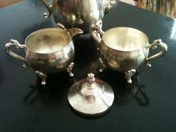 Antique Vintage silver tea set used for centerpiece wedding vintage 