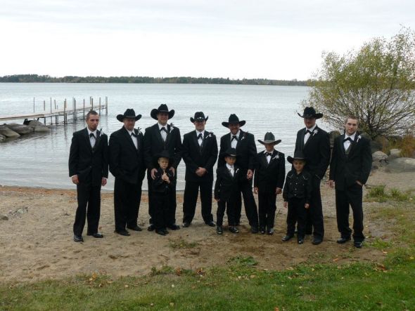 Only 3 freak out moments - so I would say it was a success! Non Pro Pic Heavy :  wedding red white silver redneck black country lace tent water Groomsmen