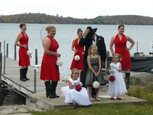 Only 3 freak out moments - so I would say it was a success! Non Pro Pic Heavy :  wedding red white silver redneck black country lace tent water The Gals