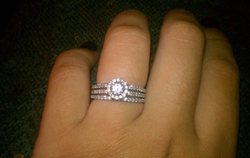 Spinoff: Post pics of your two rings together (wedding ring + engagement ring) :  wedding ring wedding engagement pic photo two finger together worn wear ring porn 6330095955 6292530c7f