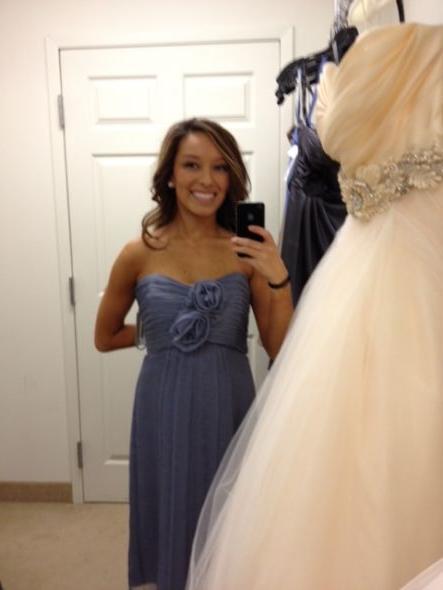 I'm down to two! Help me choose my bridesmaid dress to complement wedding gown! :  wedding lazaro 3108 bridesmaids amsale slate bill levkoff euro taupe AmsaleSlateOn