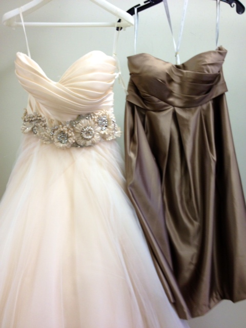 I'm down to two! Help me choose my bridesmaid dress to complement wedding gown! :  wedding lazaro 3108 bridesmaids amsale slate bill levkoff euro taupe BillLevkoffEuroTaupe