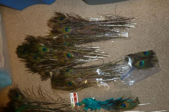 wedding peacock feathers turquoise runner vases