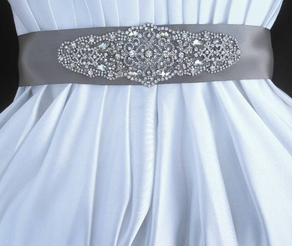 To sash or not to sash... :  wedding dress sash embellishment waistband ribbon belt crystal rhinestone 6.5 X 2.25