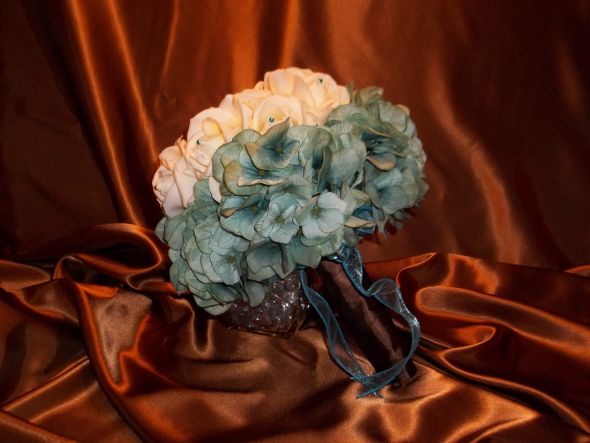 New never used teal and cream wedding Bouquet