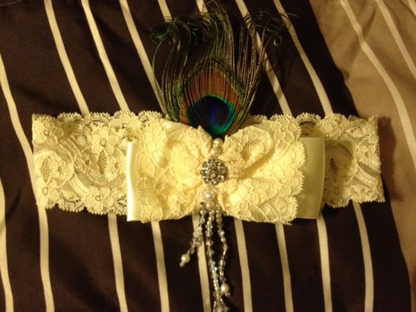 Peacock Ivory Garter :  wedding brown gold green purple white ivory silver inspiration dress jewelry reception Gart3